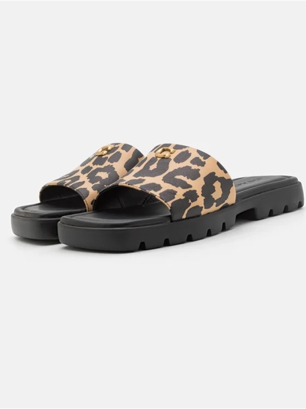 Coach Leopard Print Slide Sandals in Tan and Black - Picture 3 of 5